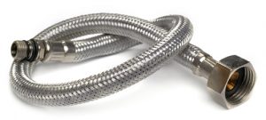 Hose flexible metal braid on a white background