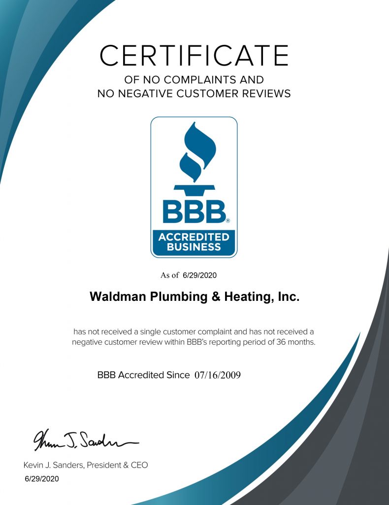 BBB Certificate of No Complaints and No Negative Customer reviews
